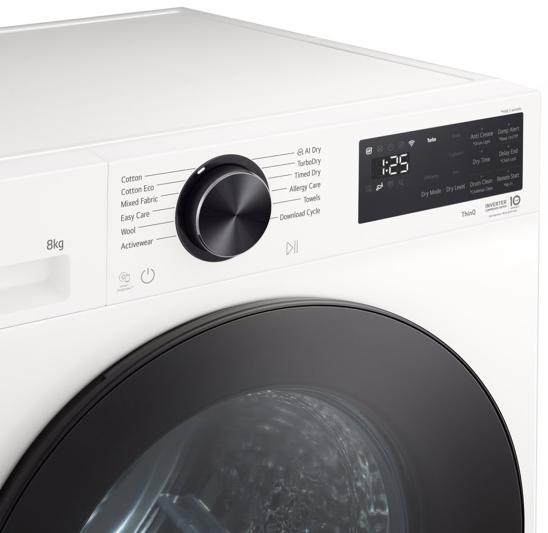 LG 8kg Series 3 AI Heat Pump Dryer - White DXH3-08W