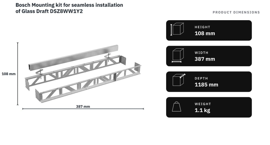 Bosch Mounting kit for seamless installation of Glass Draft DSZ8WW1Y2 — product dimensions