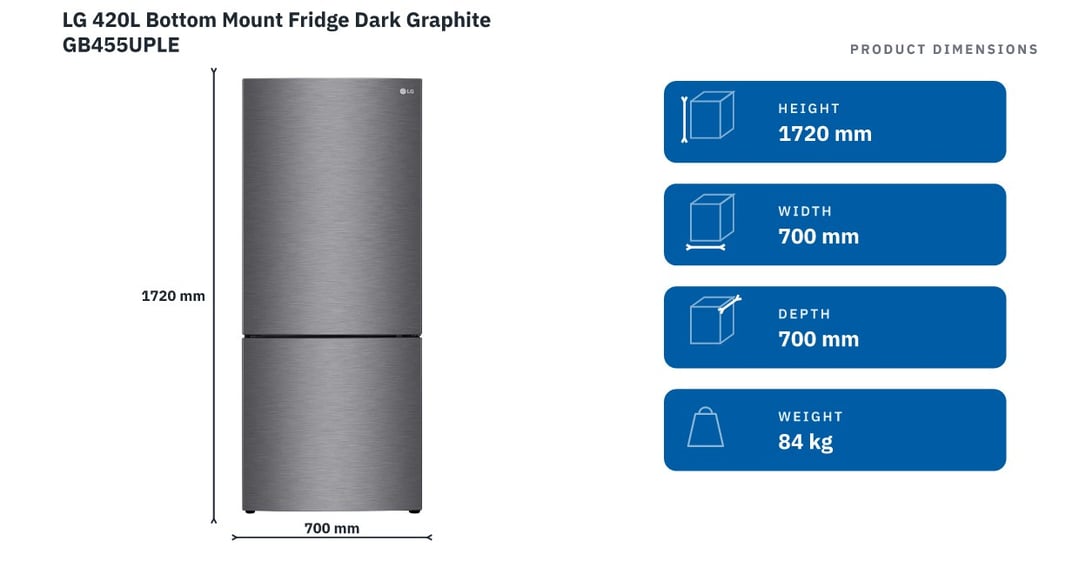 LG 420L Bottom Mount Fridge Dark Graphite GB455UPLE