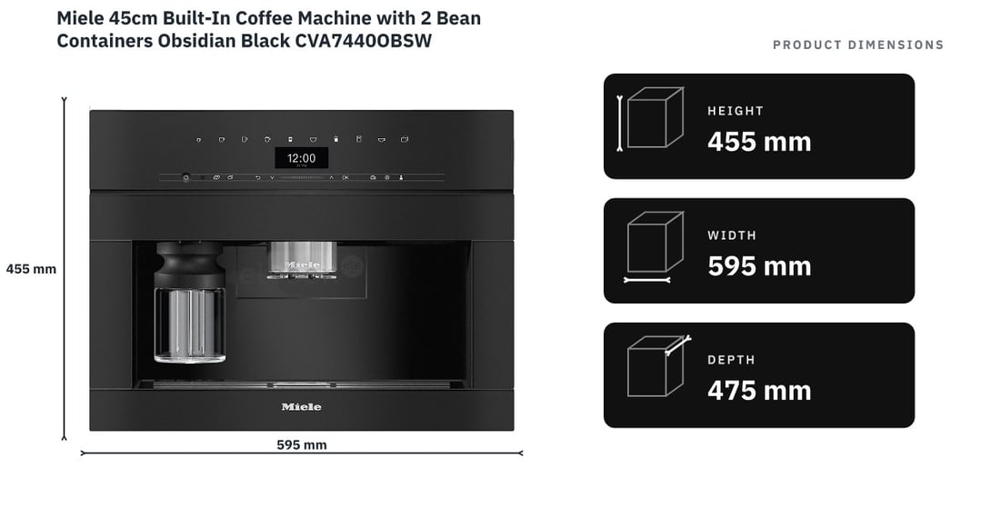 Miele 45cm Built-In Coffee Machine with 2 Bean Containers Obsidian Black CVA7440OBSW — product dimensions