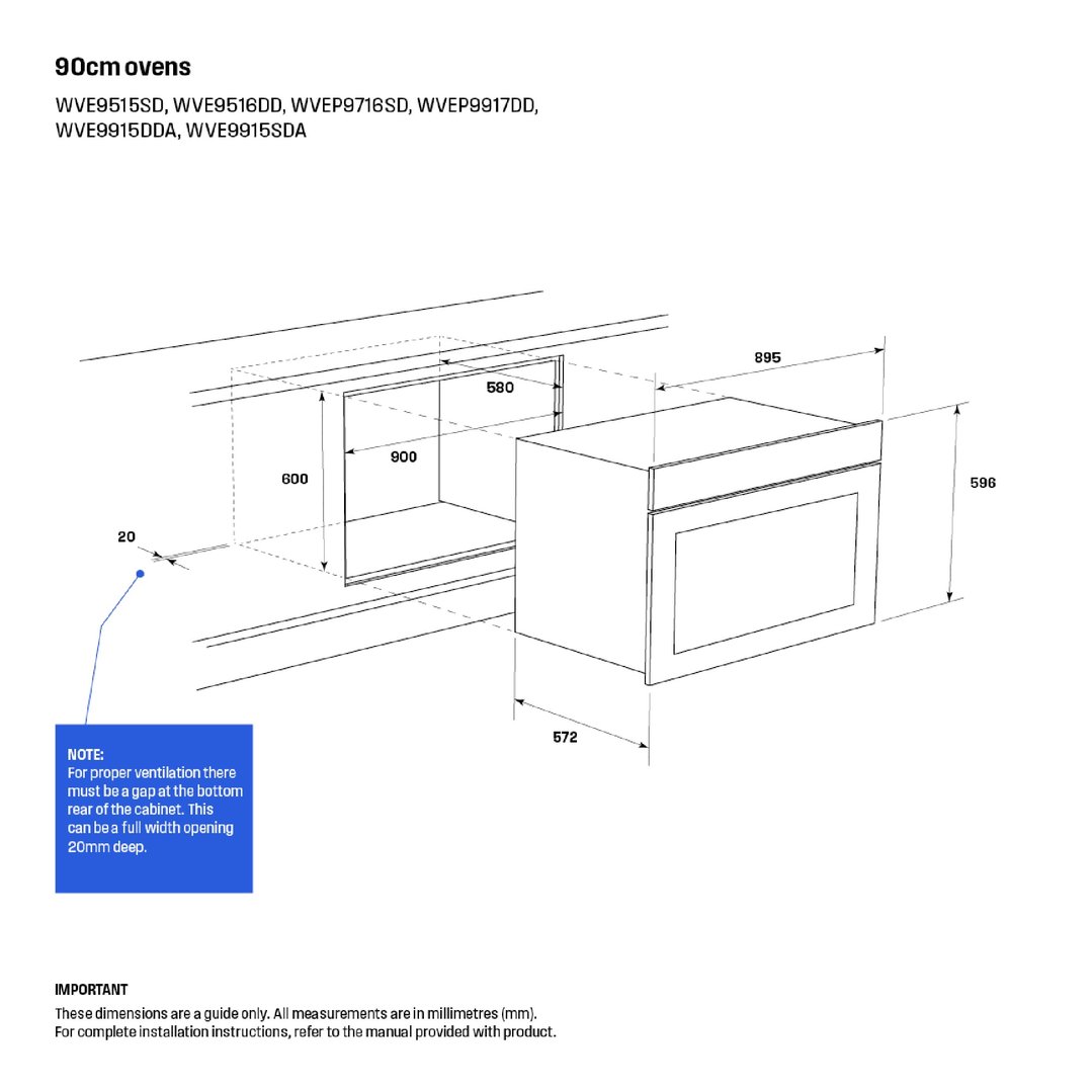 Westinghouse 90cm Pyrolytic Multi-function 17 Oven with Air Fry WVEP9917DD