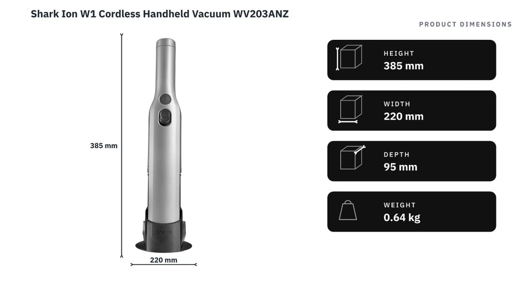 Shark Ion W1 Cordless Handheld Vacuum WV203ANZ — product dimensions