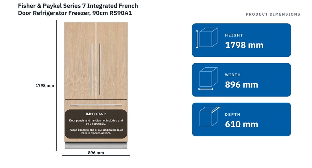 Fisher & Paykel Series 7 Integrated French Door Refrigerator Freezer, 90cm RS90A1