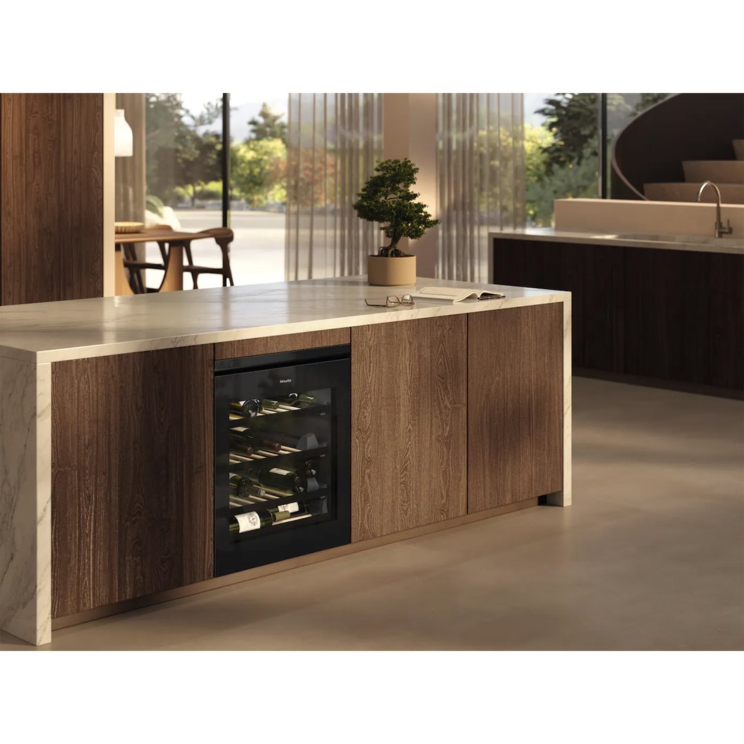 Built-under wine conditioning unit integrated into a modern kitchen island
