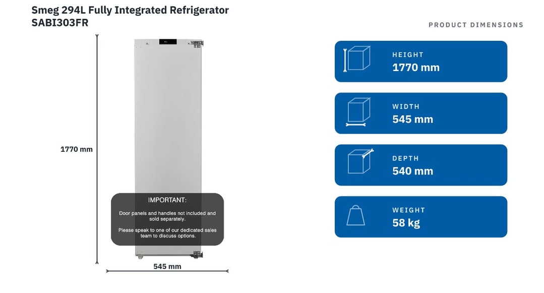 Smeg 294L Fully Integrated Refrigerator SABI303FR