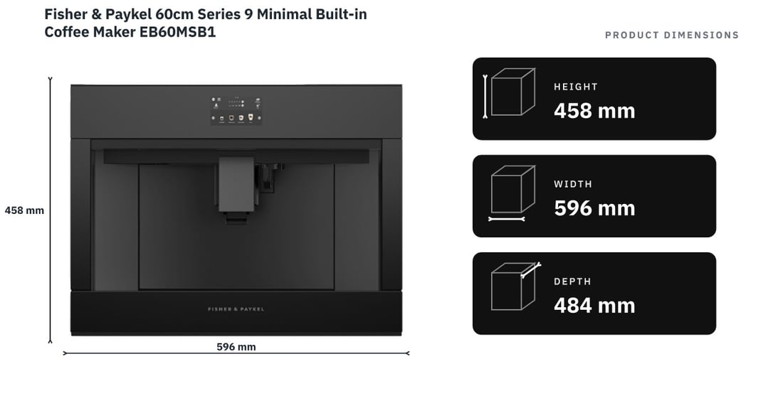 Fisher & Paykel 60cm Series 9 Minimal Built-in Coffee Maker EB60MSB1 — product dimensions