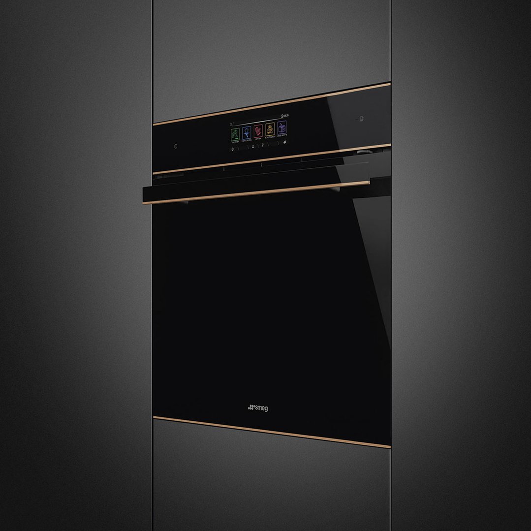 Smeg 60cm Dolce Stil Novo Pyro Steam Oven - Black Glass with Copper Trim SOPA6606WS2PNR