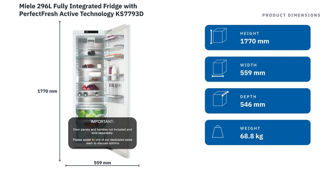 Miele 296L Fully Integrated Fridge with PerfectFresh Active Technology KS7793D