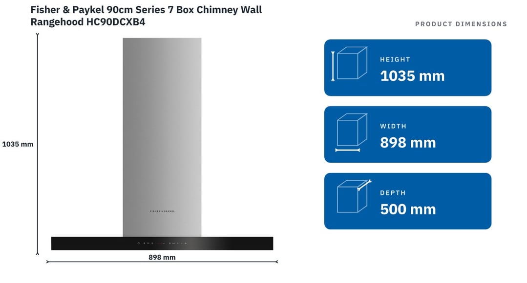 Fisher & Paykel 90cm Series 7 Box Chimney Wall Rangehood HC90DCXB4