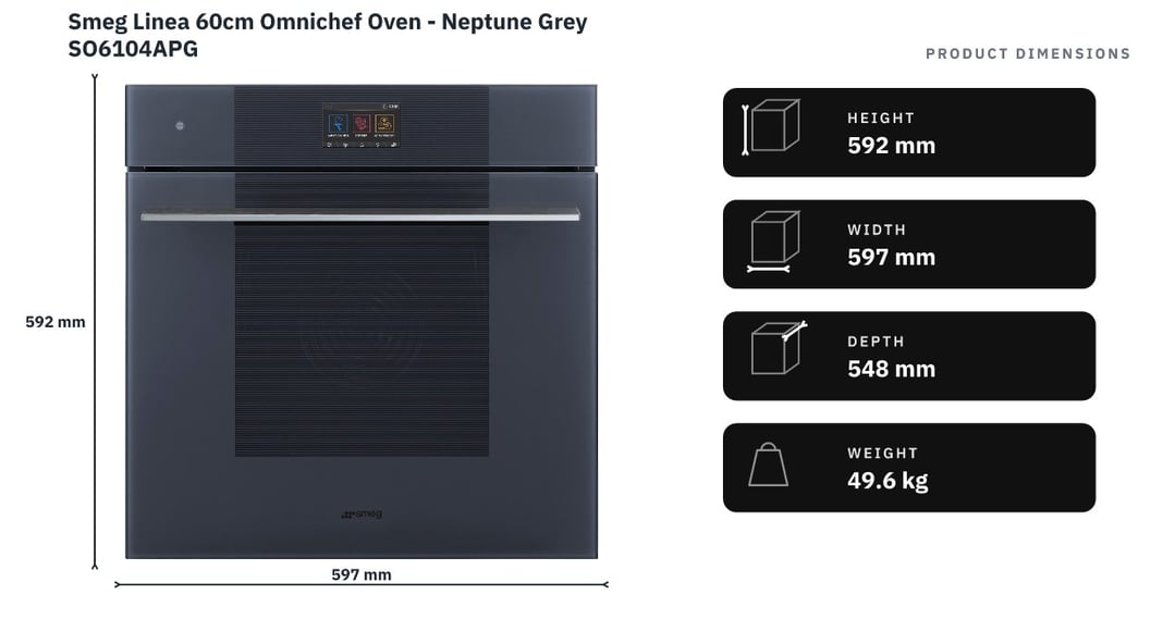 Smeg Linea 60cm Omnichef Oven - Neptune Grey SO6104APG — product dimensions