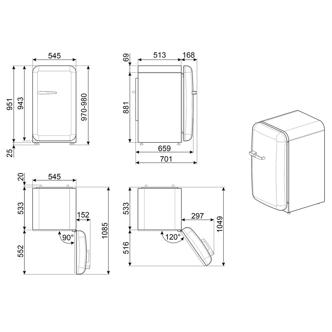 Smeg FAB10 50's Style Retro Refrigerator Right Hand Hinge - Pink FAB10HRPK6