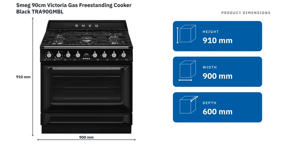 Smeg 90cm Victoria Gas Freestanding Cooker Black TRA90GMBL