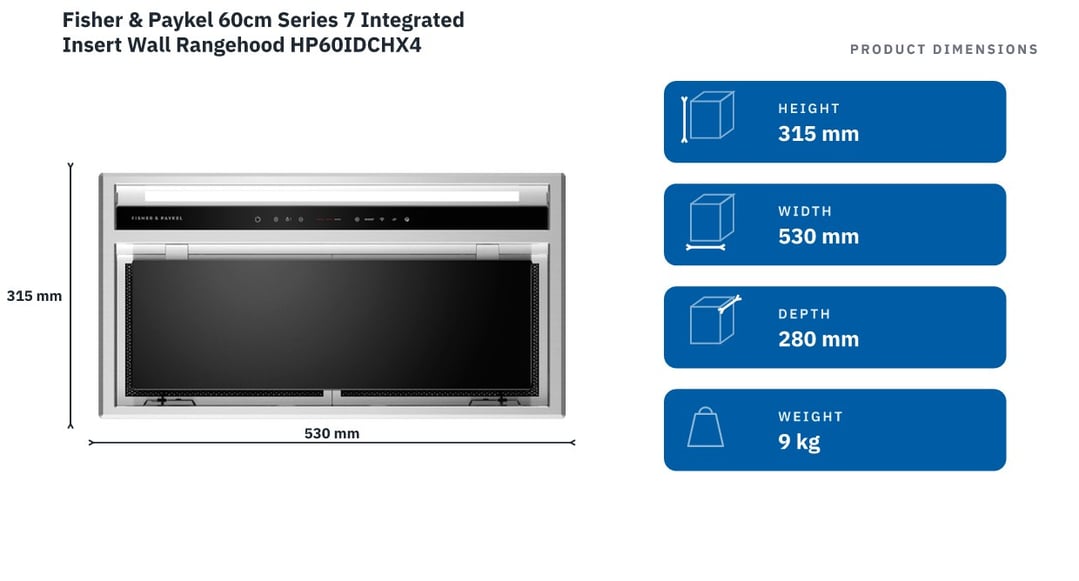 Fisher & Paykel 60cm Series 7 Integrated Insert Wall Rangehood HP60IDCHX4