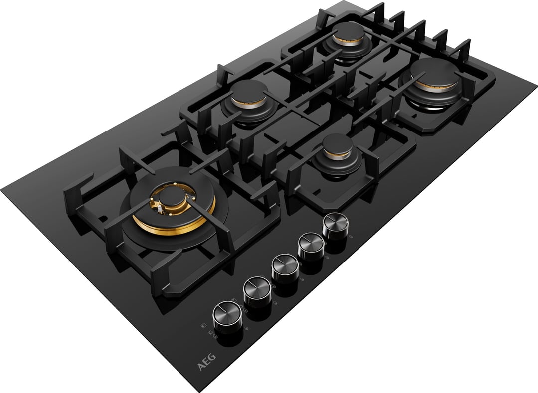 AEG 90cm 5 Burner Ceramic Glass Gas Cooktop HGC9566BB