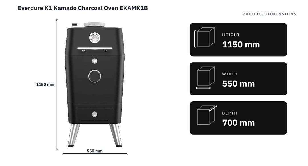 Everdure K1 Kamado Charcoal Oven EKAMK1B — product dimensions