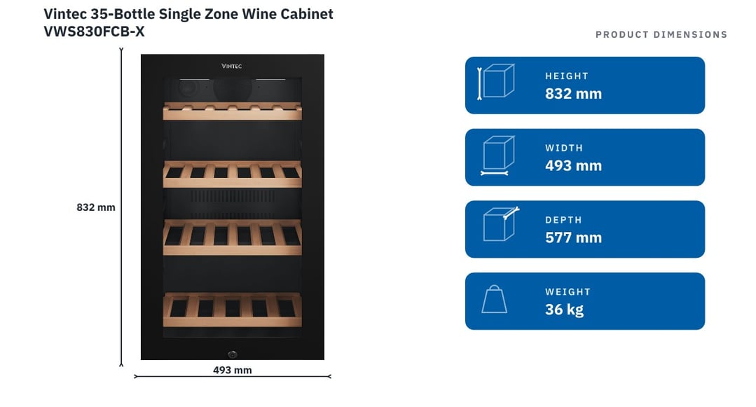 Vintec 35-Bottle Single Zone Wine Cabinet VWS830FCB-X