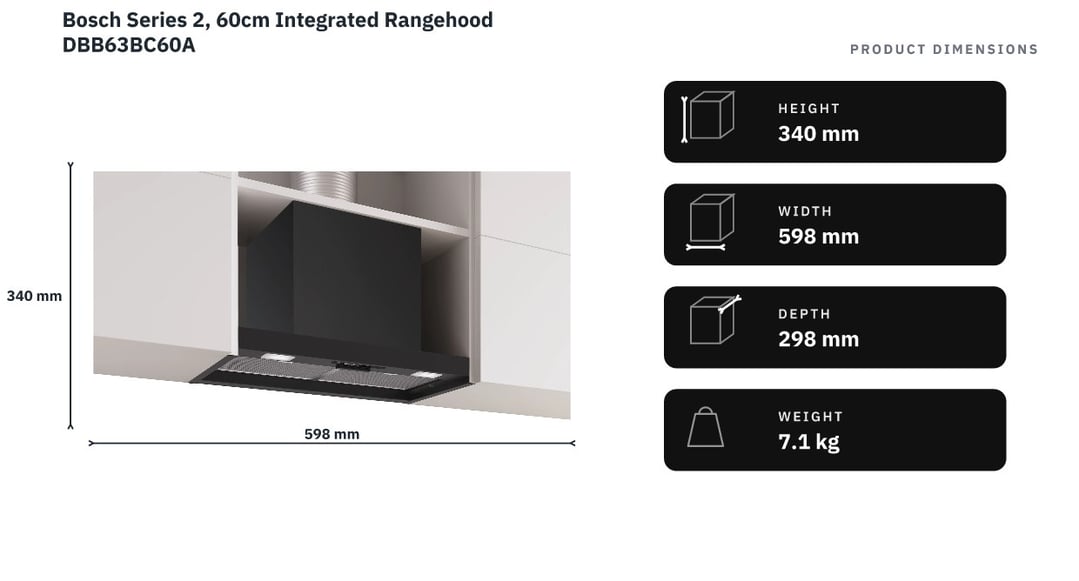 Bosch Series 2, 60cm Integrated Rangehood DBB63BC60A — product dimensions