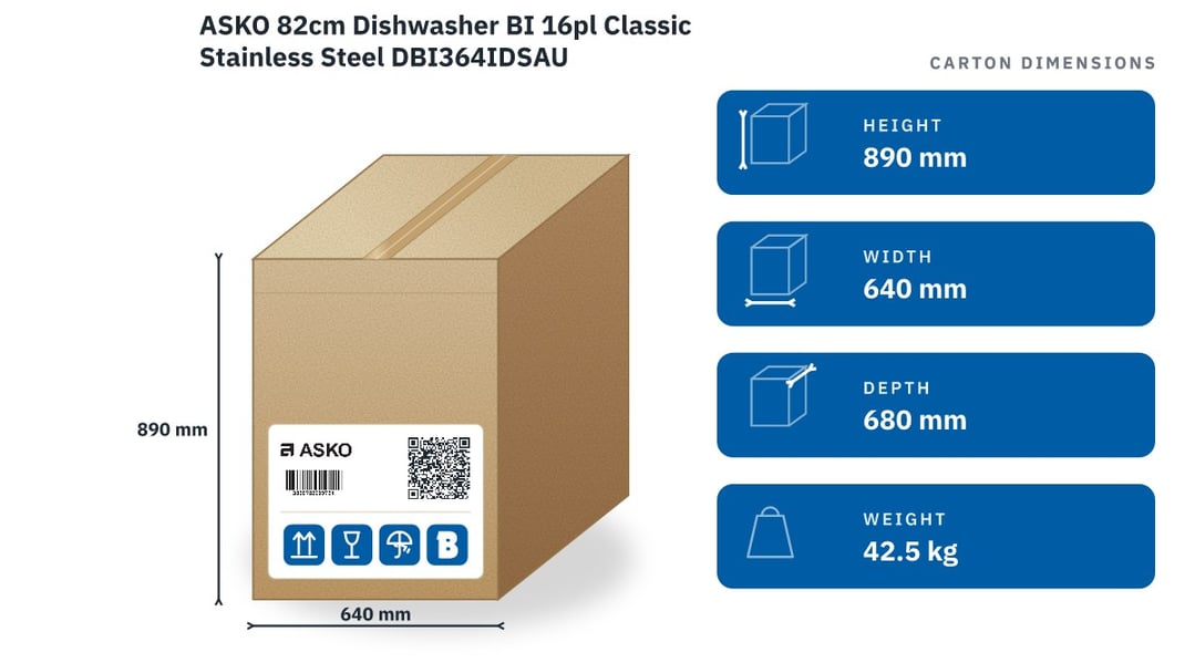 ASKO 82cm Dishwasher BI 16pl Classic Stainless Steel DBI364IDSAU