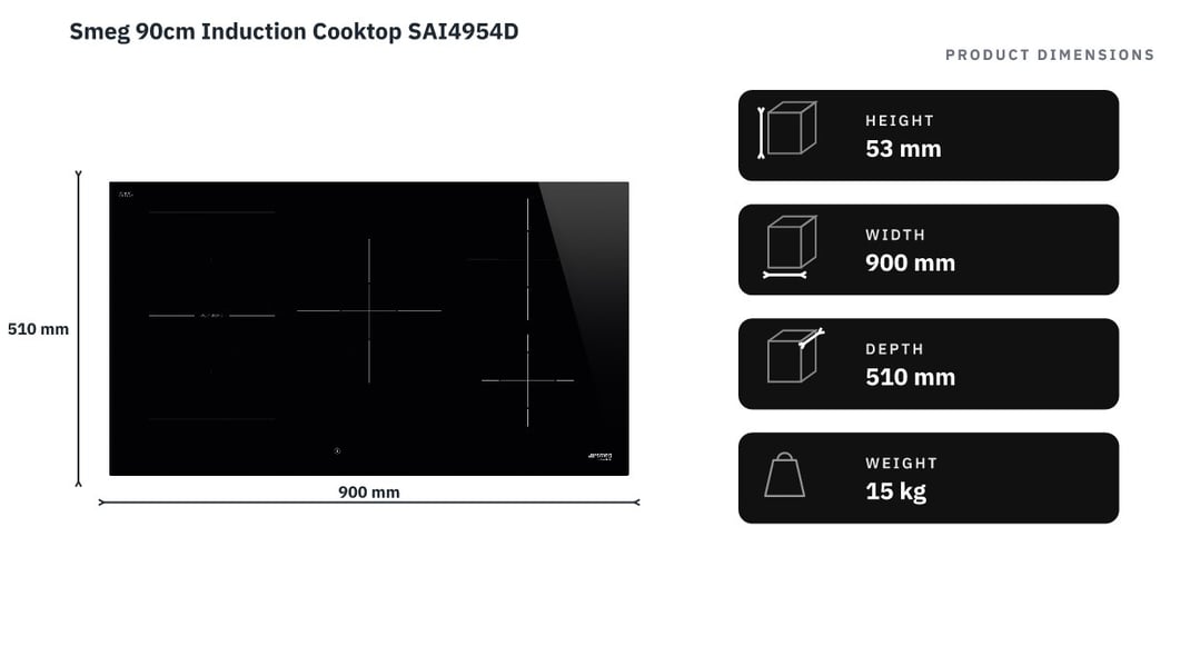 Smeg 90cm Induction Cooktop SAI4954D — product dimensions