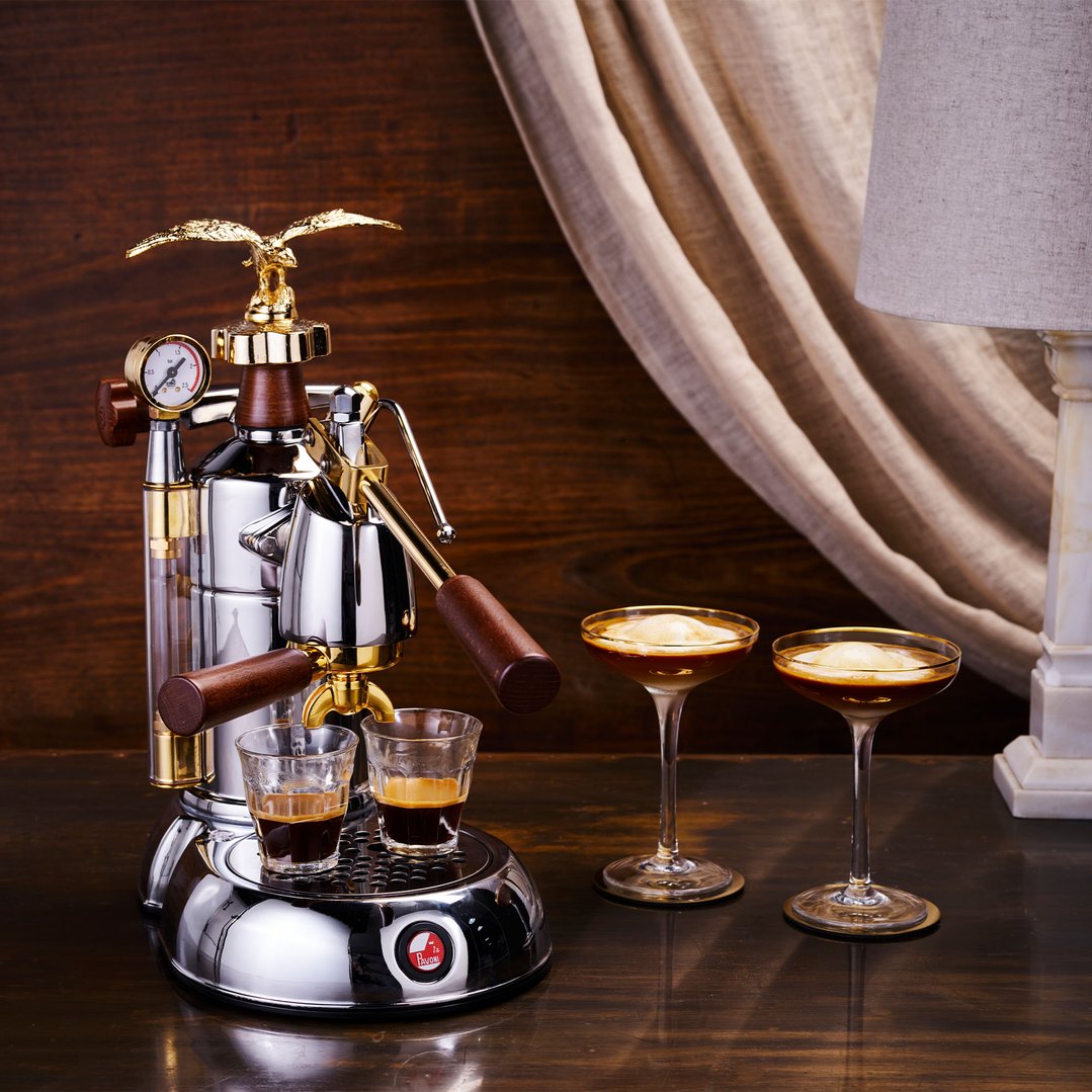La Pavoni lever coffee machine with two espresso shots and two cocktails