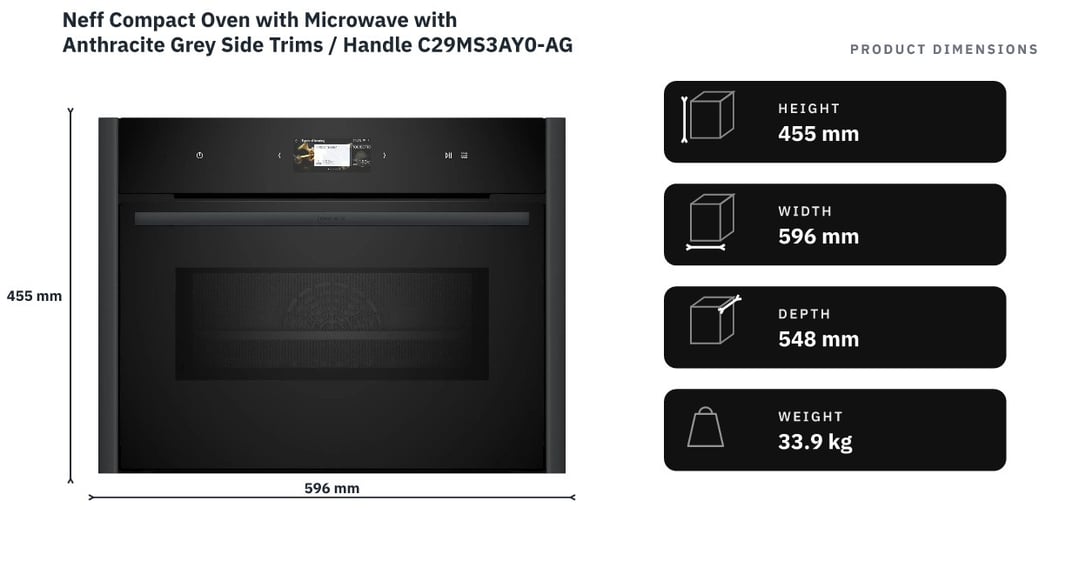 Neff Compact Oven with Microwave with Anthracite Grey Side Trims / Handle C29MS3AY0-AG — product dimensions