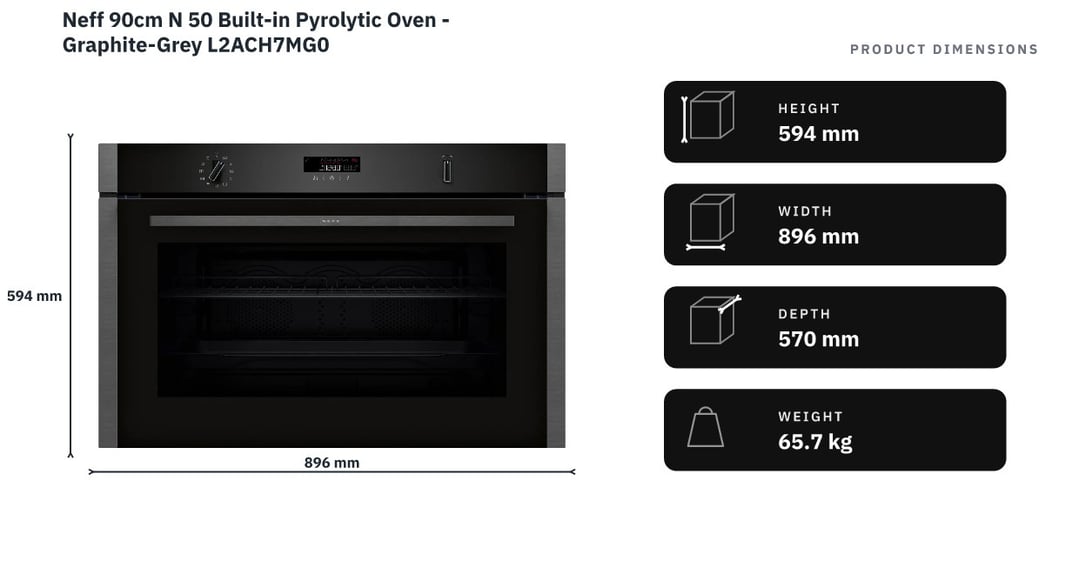 Neff 90cm N 50 Built-in Pyrolytic Oven - Graphite-Grey L2ACH7MG0 — product dimensions