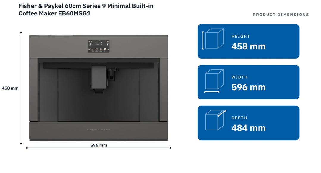 Fisher & Paykel 60cm Series 9 Minimal Built-in Coffee Maker EB60MSG1 — product dimensions