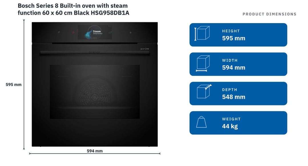 Bosch Series 8 Built-in oven with steam function 60 x 60 cm Black HSG958DB1A