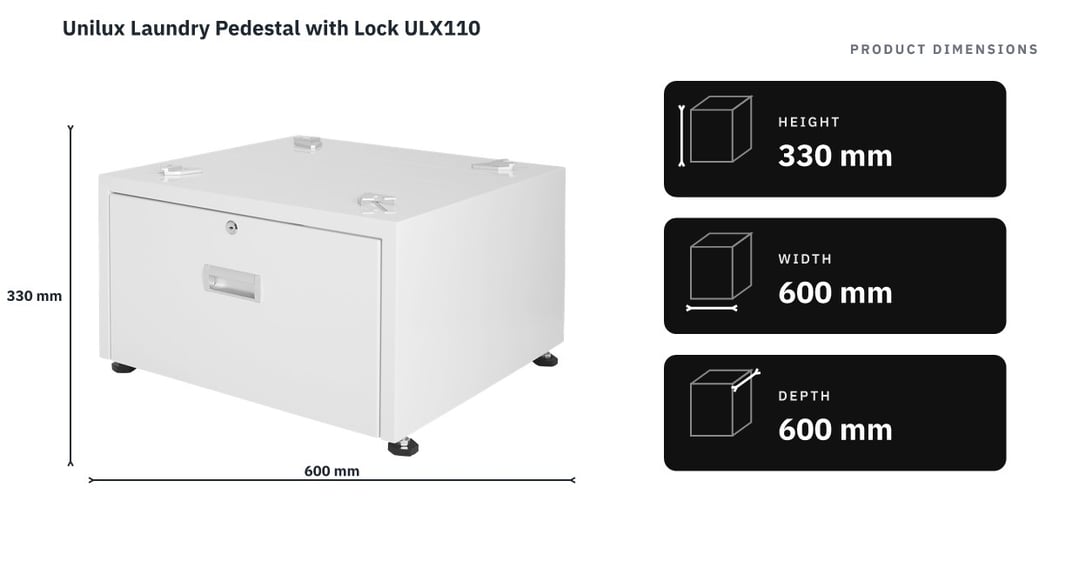 Unilux Laundry Pedestal with Lock ULX110 — product dimensions