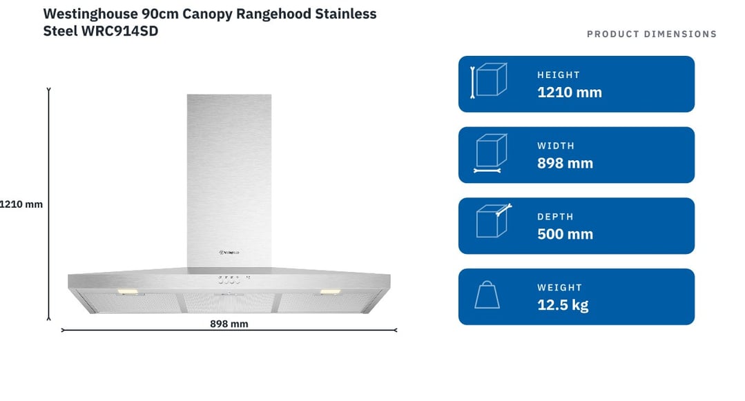 Westinghouse 90cm Canopy Rangehood Stainless Steel WRC914SD