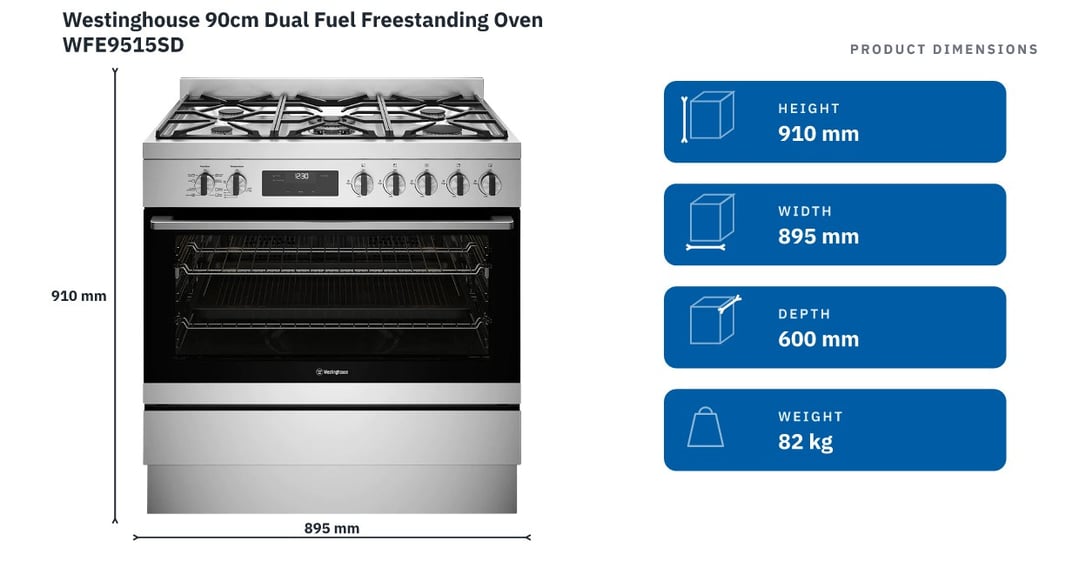 Westinghouse 90cm Dual Fuel Freestanding Oven WFE9515SD