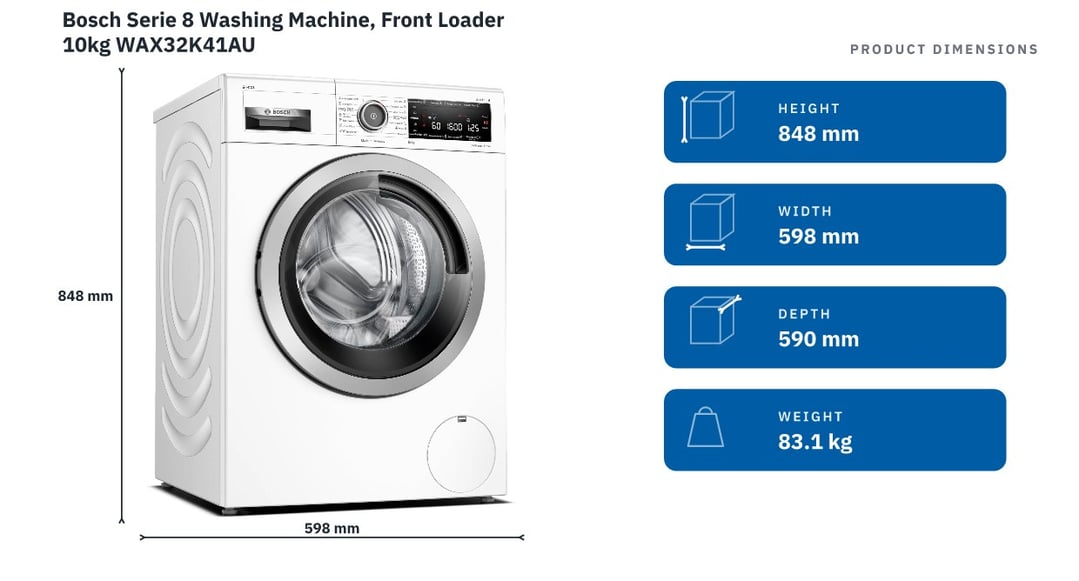 Bosch Serie 8 Washing Machine, Front Loader 10kg WAX32K41AU