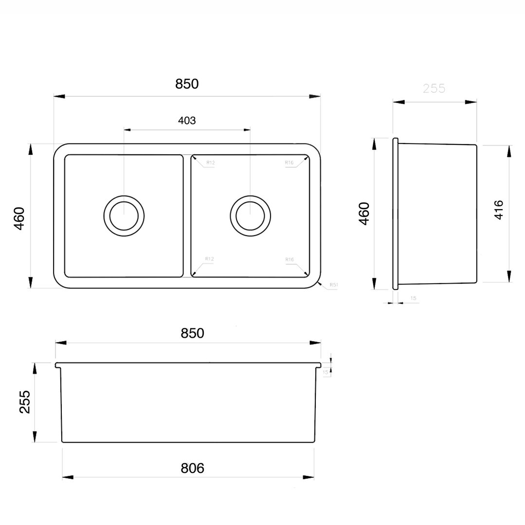 Turner Hastings Cuisine 85 x 46 Inset / Undermount Fine Fireclay Sink CUD85FS