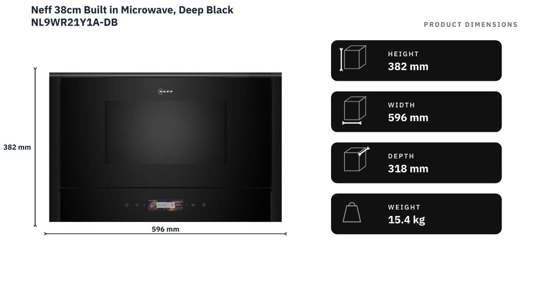 Neff 38cm Built in Microwave, Deep Black NL9WR21Y1A-DB — product dimensions