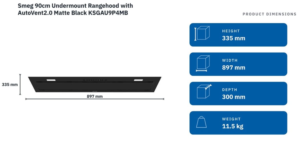 Smeg 90cm Undermount Rangehood with AutoVent2.0 Matte Black KSGAU9P4MB