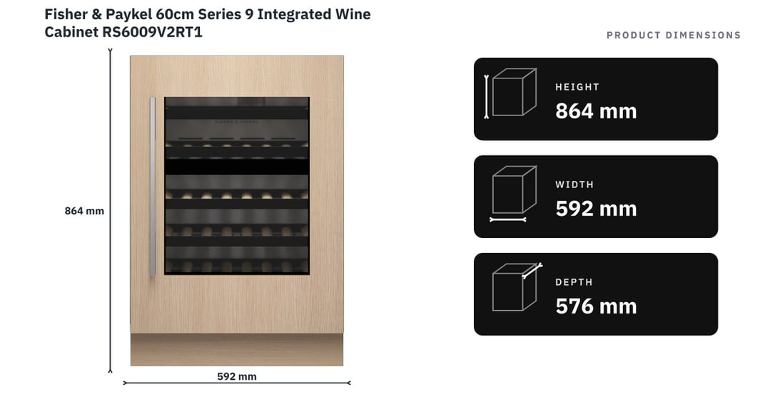 Fisher & Paykel 60cm Series 9 Integrated Wine Cabinet RS6009V2RT1 — product dimensions