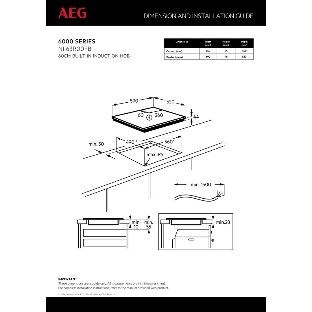 AEG 60cm 6000 Series 3 Zone Induction Cooktop NII63R00FB