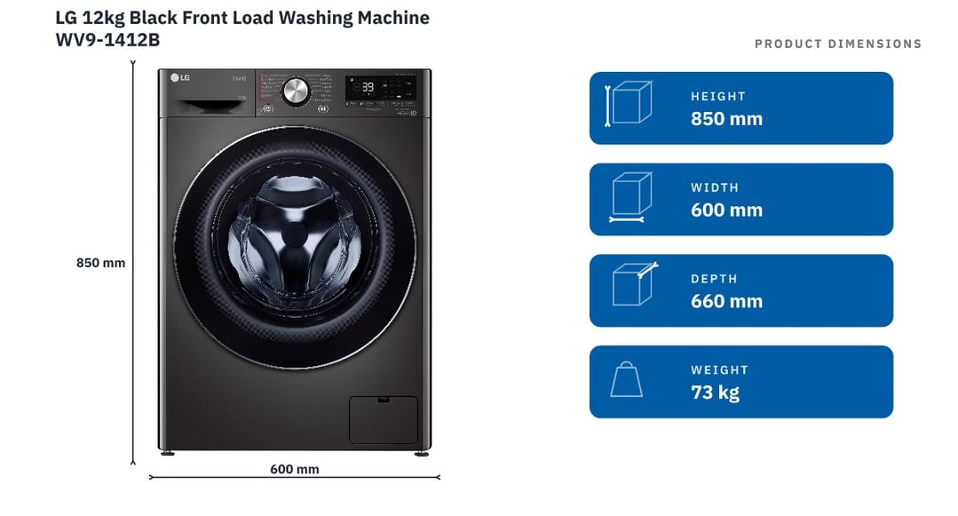 LG 12kg Black Front Load Washing Machine WV9-1412B