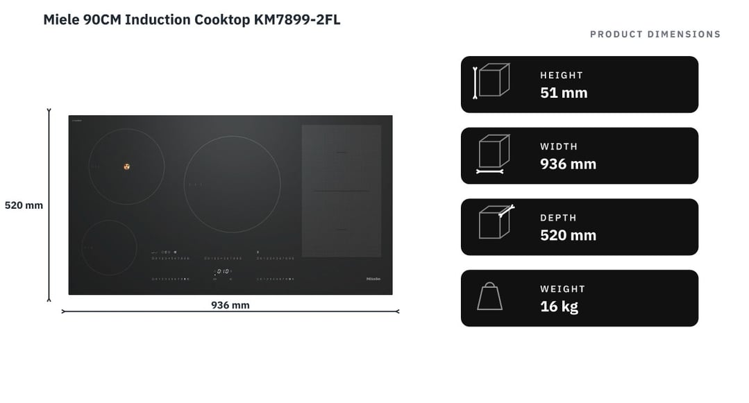 Miele 90CM Induction Cooktop KM7899-2FL — product dimensions