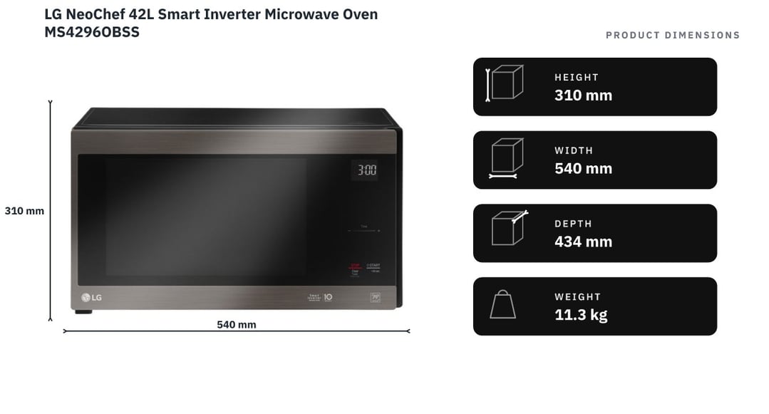 LG NeoChef 42L Smart Inverter Microwave Oven MS4296OBSS — product dimensions