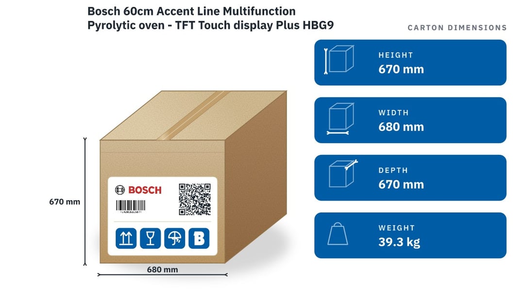Bosch 60cm Accent Line Multifunction Pyrolytic oven - TFT Touch display Plus HBG976MB1A