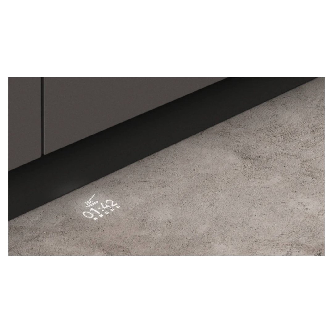 Dishwasher with a projected timer and status display on the floor