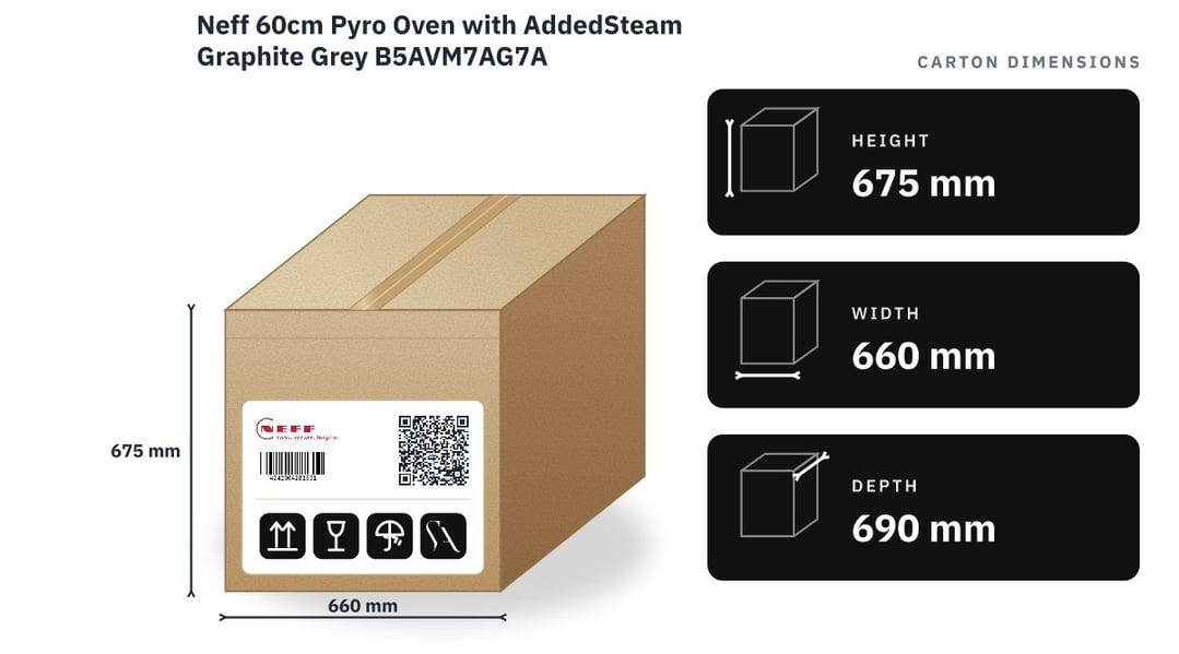 Neff 60cm Pyro Oven with AddedSteam Graphite Grey B5AVM7AG7A — packaged dimensions