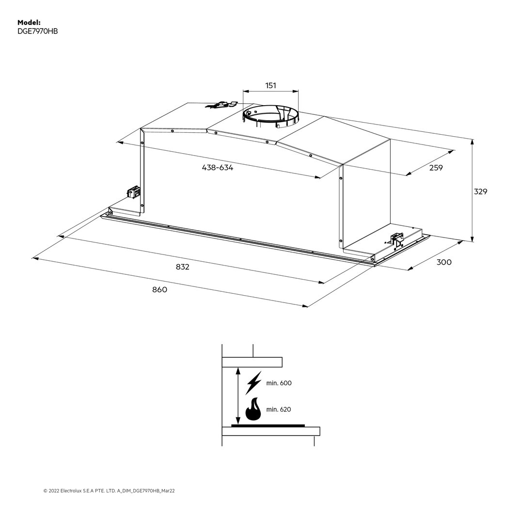 AEG 86cm Integrated Rangehood in Dark Stainless Steel DGE7970HB