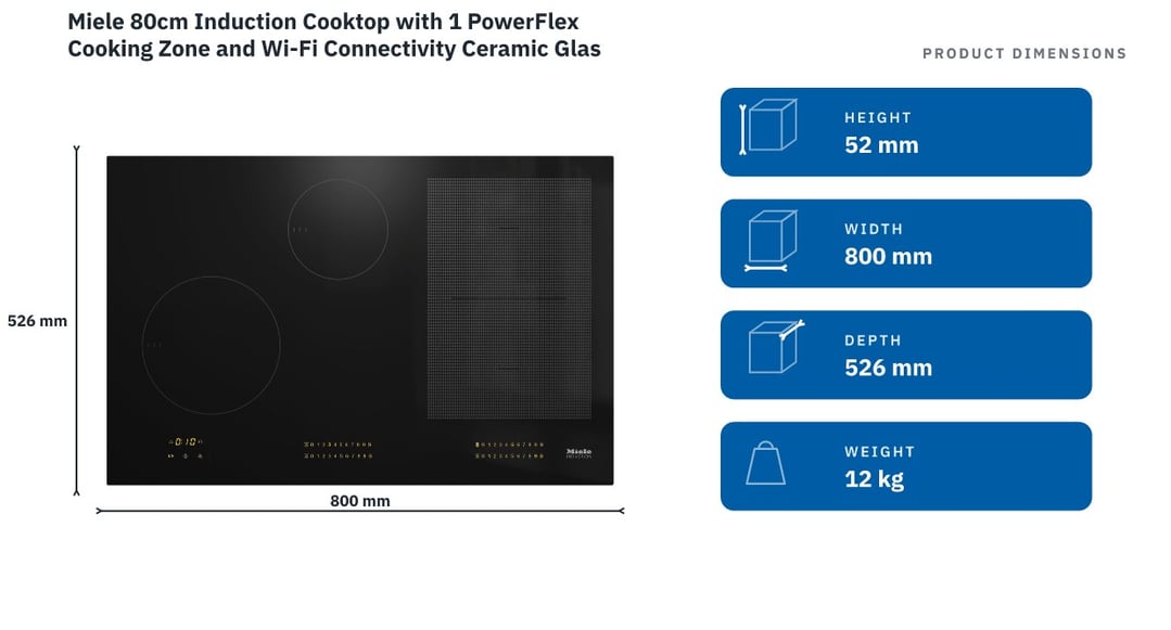 Miele 80cm Induction Cooktop with 1 PowerFlex Cooking Zone and Wi-Fi Connectivity Ceramic Glass KM7574FL