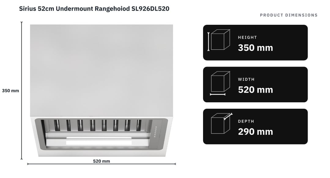Sirius 52cm Undermount Rangehoiod SL926DL520 — product dimensions