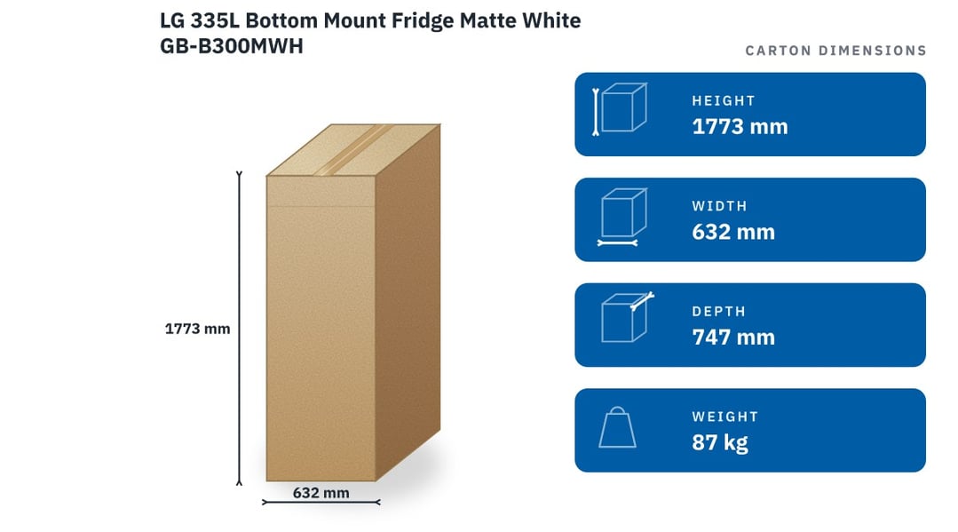 LG 335L Bottom Mount Fridge Matte White GB-B300MWH