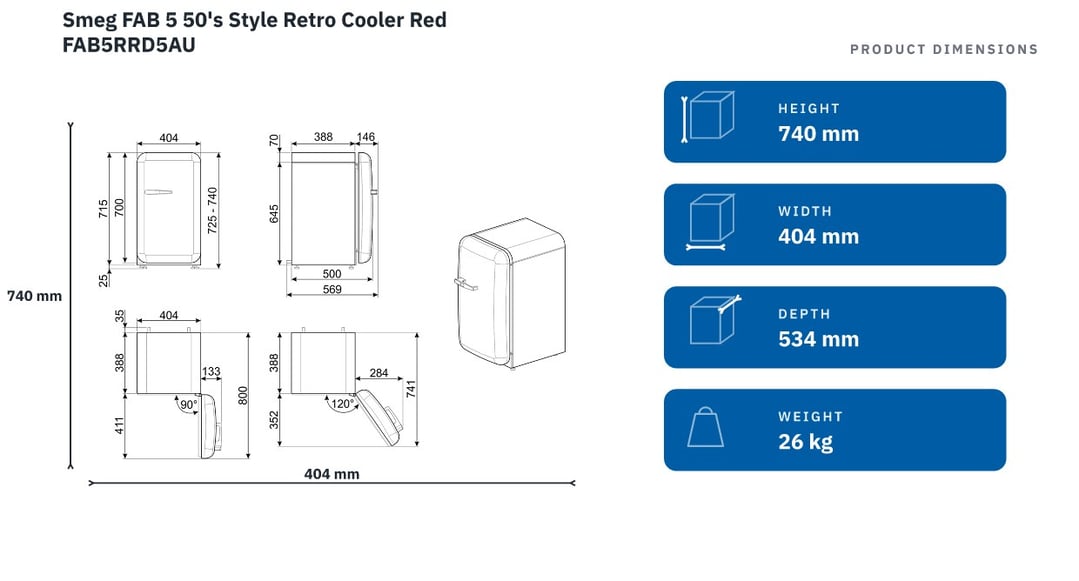 Smeg FAB 5 50's Style Retro Cooler Red FAB5RRD5AU