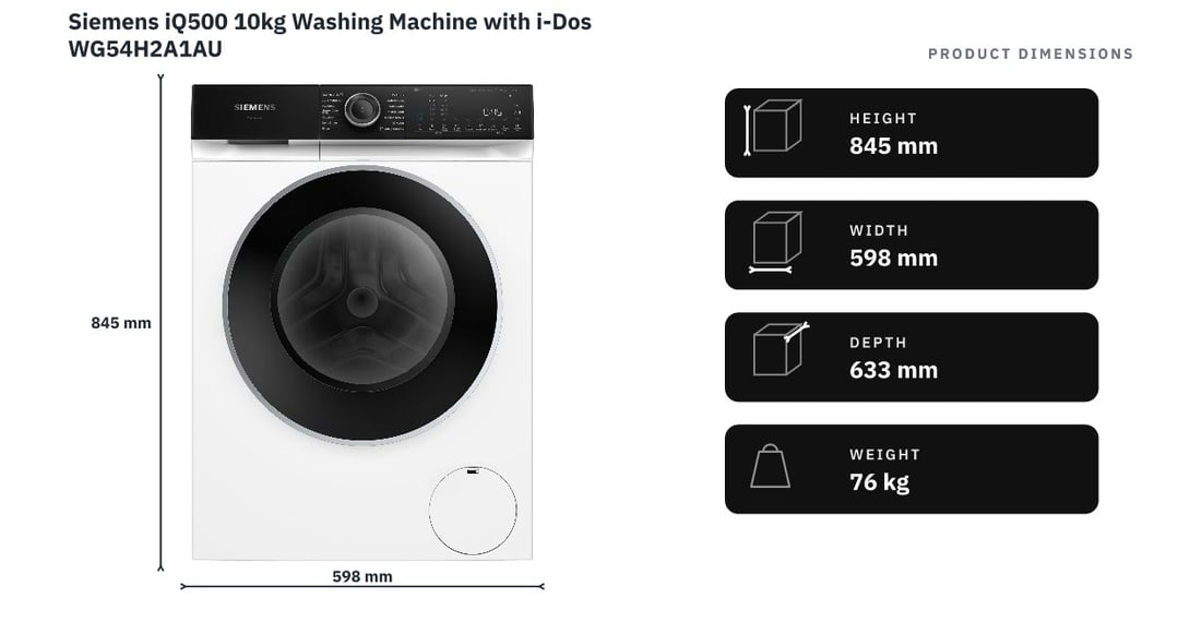 Siemens iQ500 10kg Washing Machine with i-Dos WG54H2A1AU — product dimensions