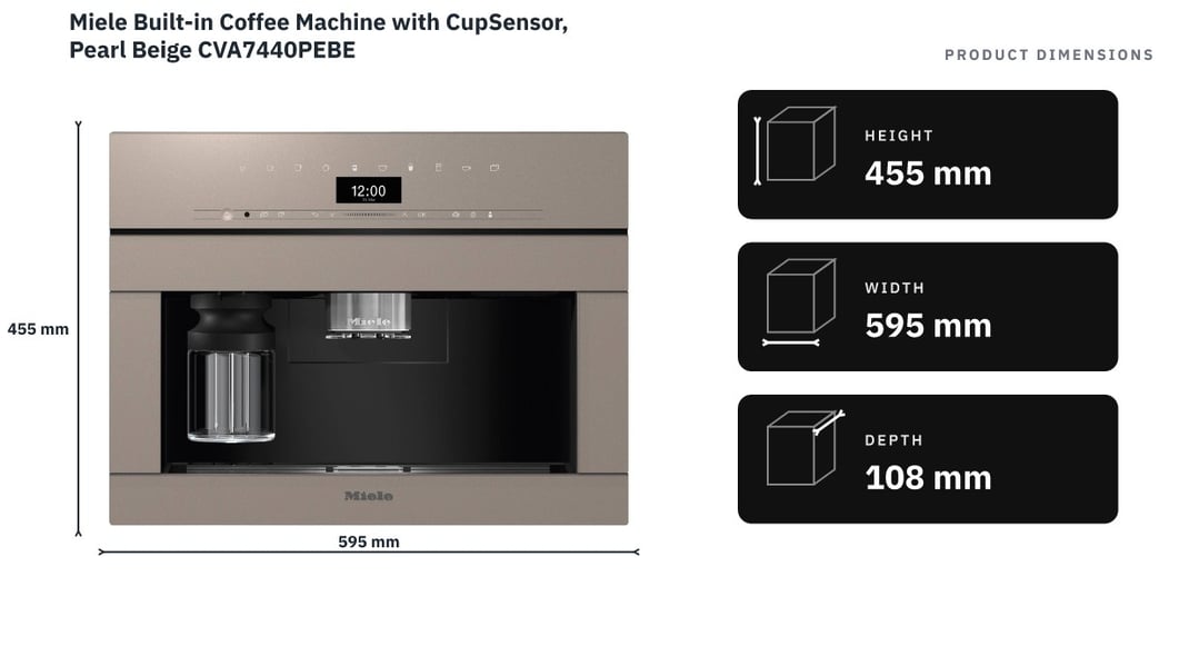 Miele Built-in Coffee Machine with CupSensor, Pearl Beige CVA7440PEBE — product dimensions